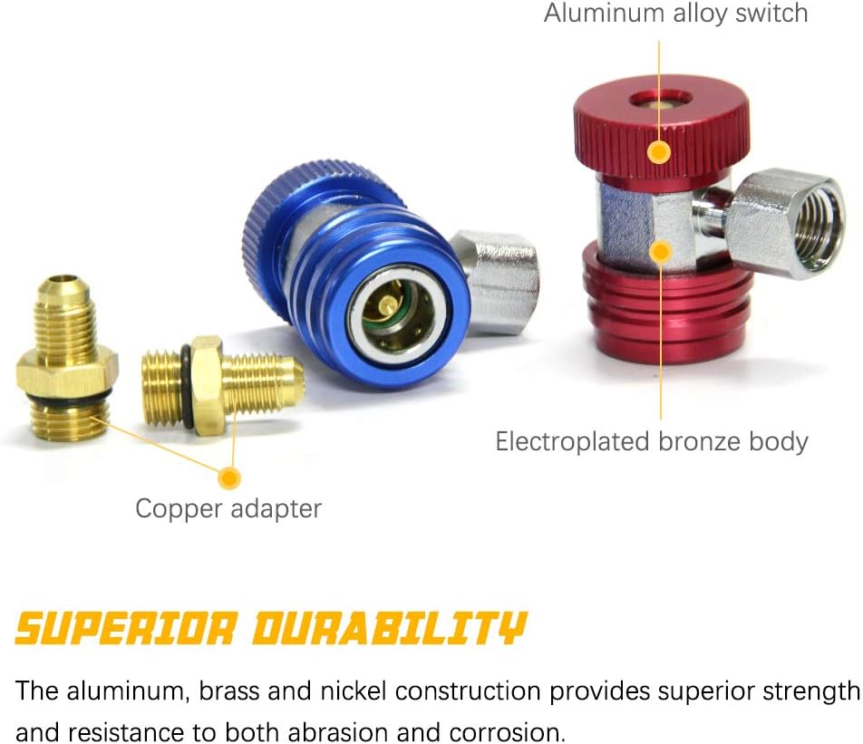 Apeixoto Adjustable R134A Adapater High Low AC Freon Mainfold Gauge Hose Conversion Kit 1/4 Inch SAE Quick Coupler Connector: Automotive