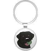 1080 Graphics Black Labrador with Ball Stainless Steel Keychain with Ring