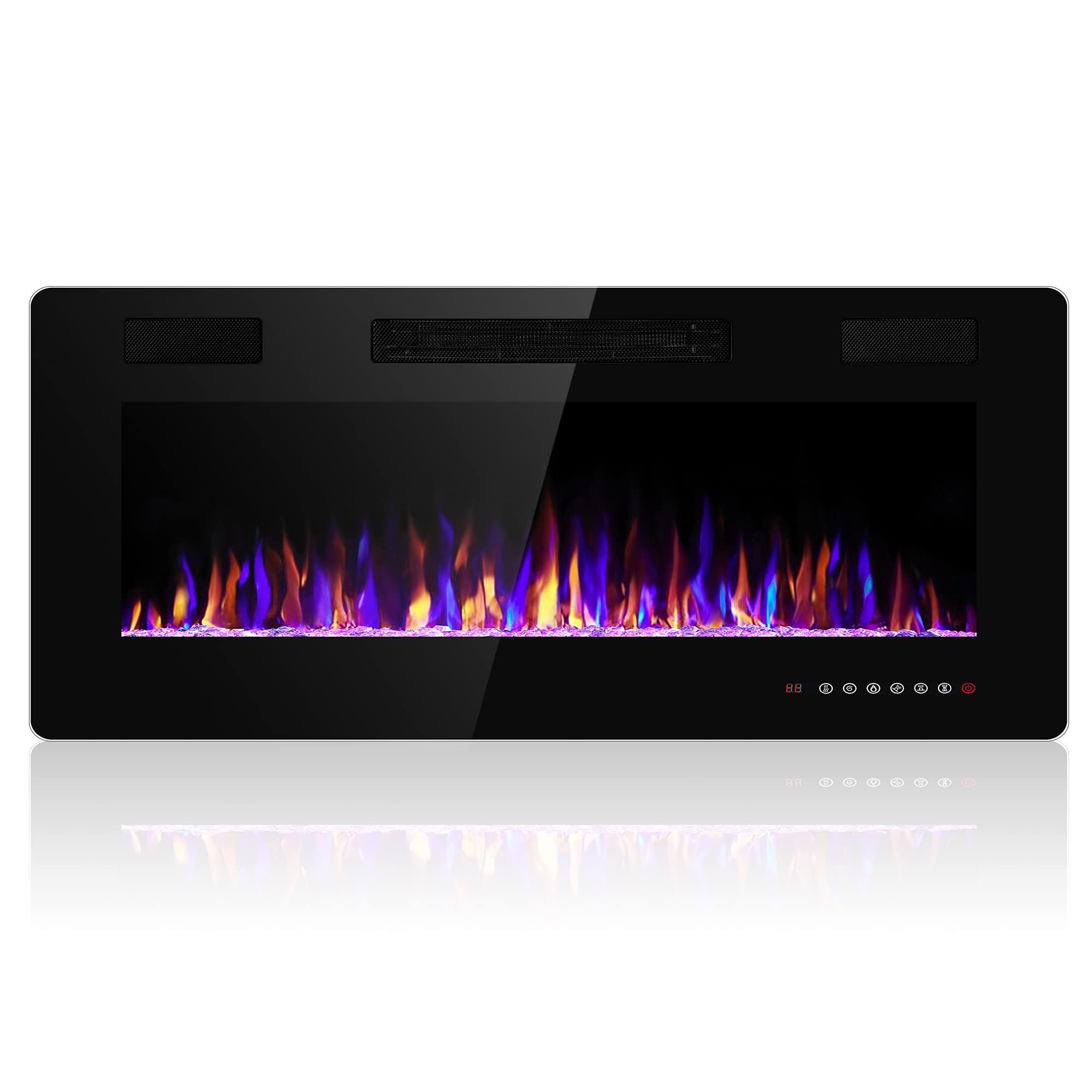 Electactic 42 Inch Electric Fireplace Insert Ultra-Thin - Recessed & Wall-Mounted Fireplace Heater with Thermostat, Adjustable Flame, Remote Control - Linear with Timer, Touch Screen, 750/1500W Image