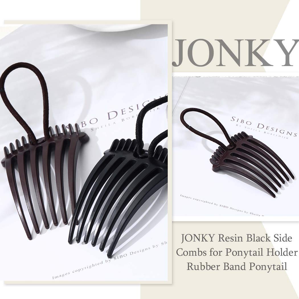 JONKY Resin Black Side Combs for Ponytail Holder Rubber Band Ponytail Combs Hair Accessories Hair Side Combs Heighten Hair Tools Work Party Gifts for Women and Girls (Pack of 2) : Beauty