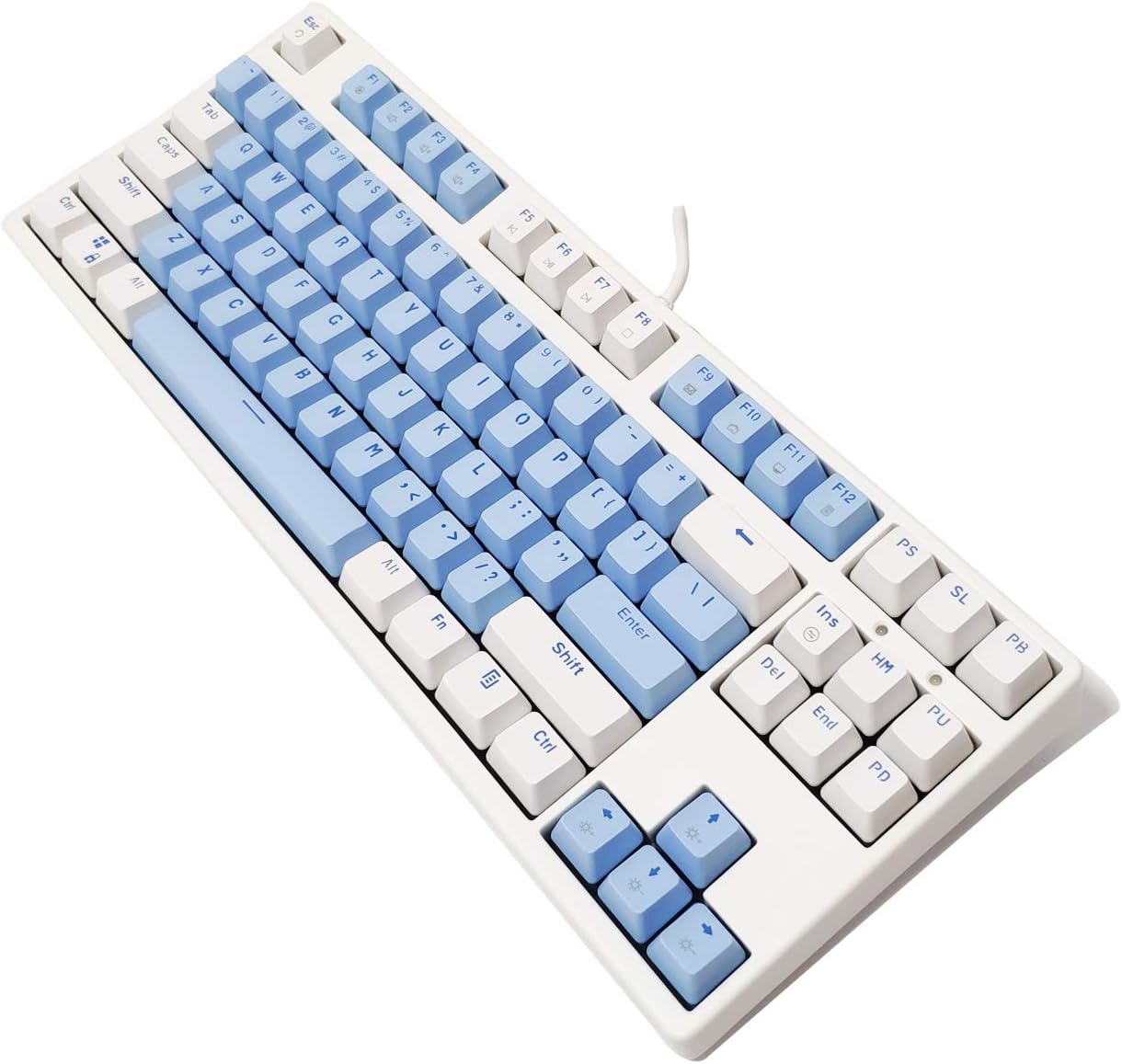 60% Gaming Keyboard 87 Key, RGB Rainbow LED Backlight, Tenkeyless Mechanical Keyboards for Windows and Mac (Black Switches, Blue-White)