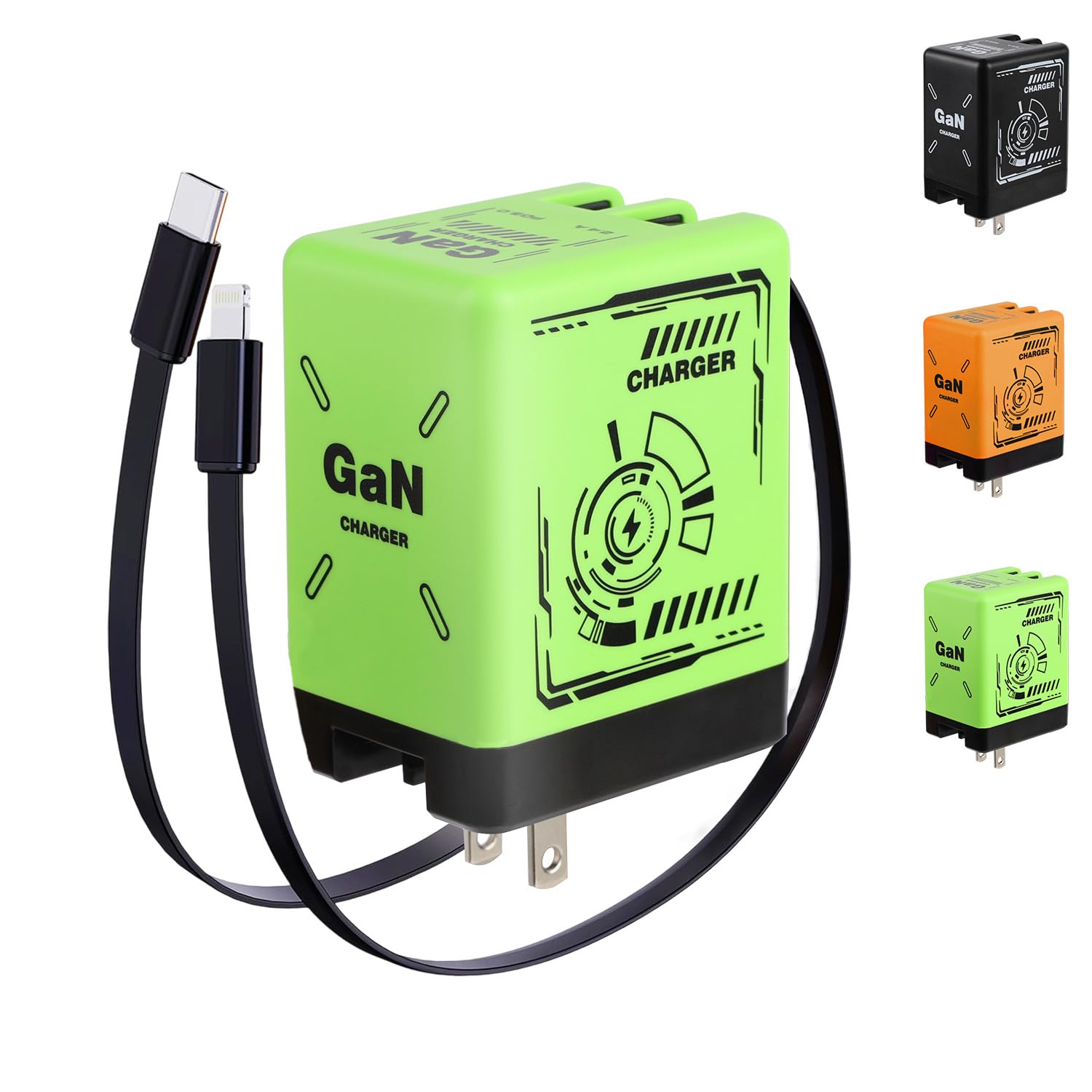 Photo 1 of 2 in 1 Compatible with Fast Charger,45W Retractable Phone Charger Wall Plug with Lightning and Type-C Cables, All in 1 Foldable Plug, Fast Charging Power Adapter for Phone Laptops(Green)