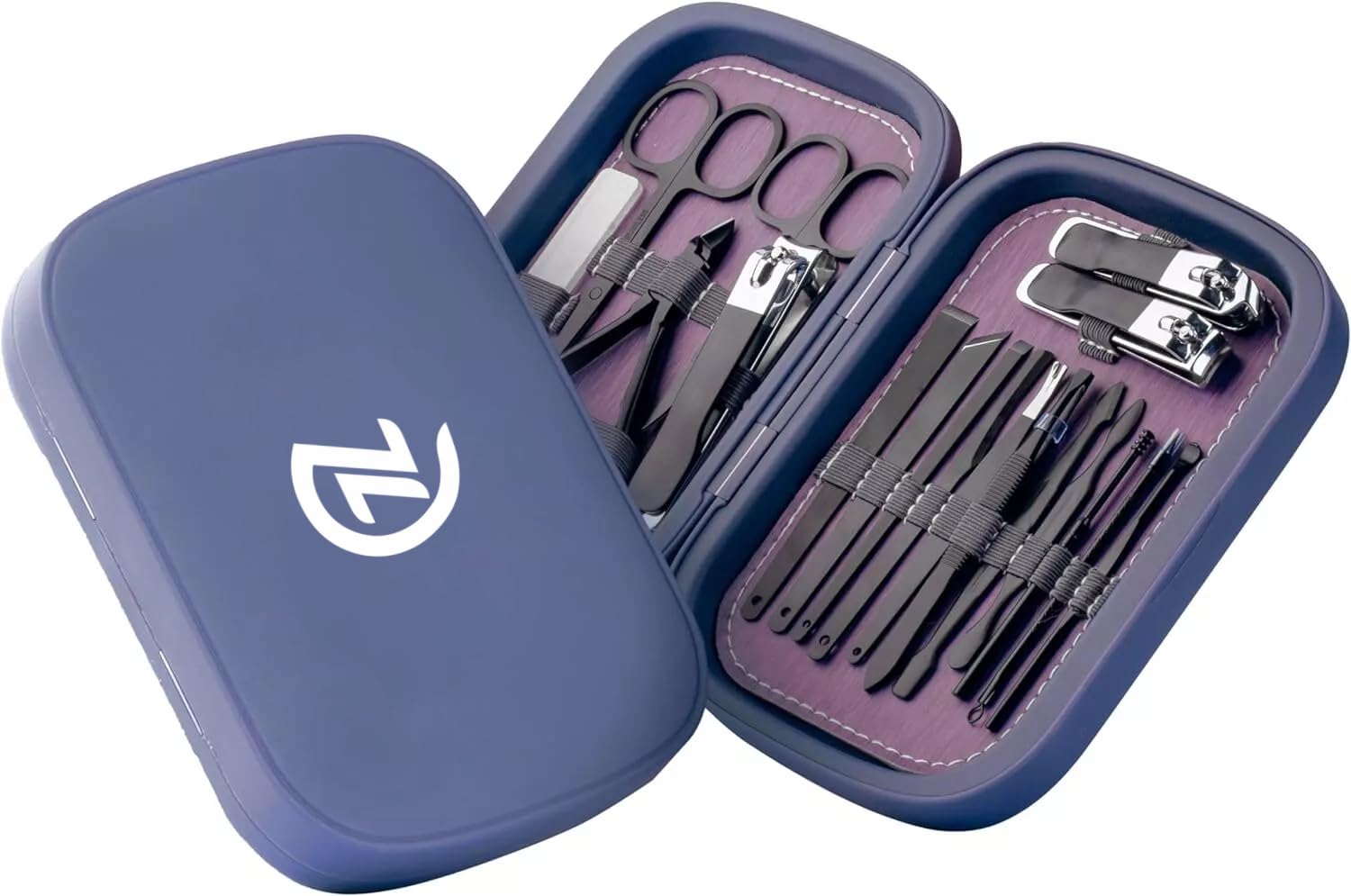 CAZURA 18 Piece Manicure Set, Professional Stainless Steel Nail Care Tools, Portable Professional Grooming Kit, For Friends & Family, For Men & Women (Navy Blue)