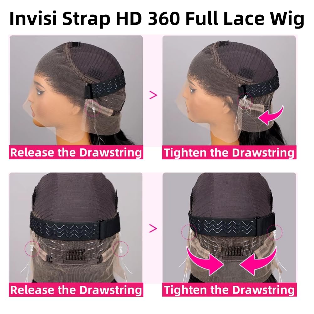 28 Inch 360 Lace Front Wigs Human Hair Drawstring Body Wave Lace Front Wigs Human Hair Pre Plucked 360 HD Full Lace Wig 180 Density Glueless Invisi Strap Frontal Wigs Human Hair for Women