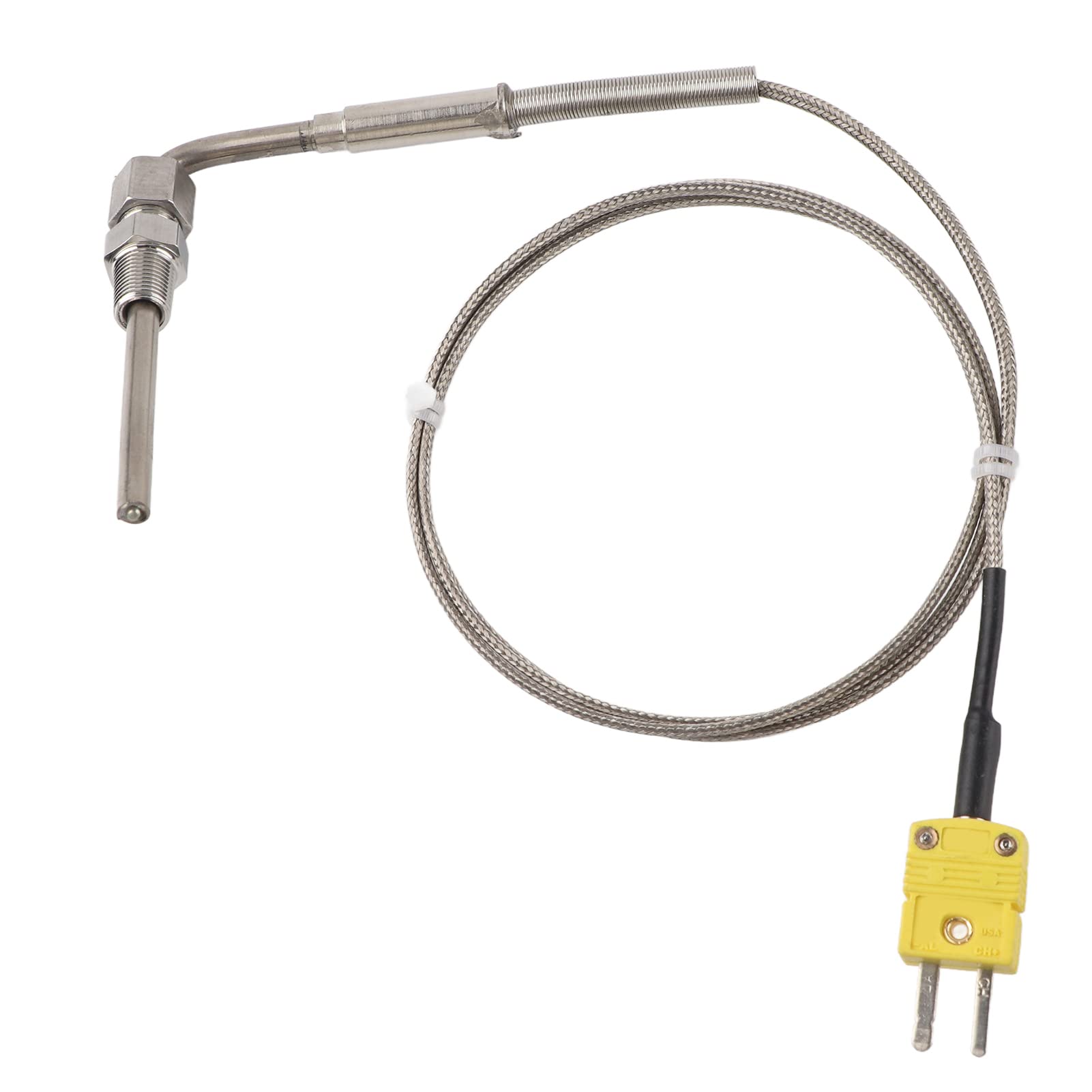 EGT K type 1/8 NPT Thread Thermocouple Temperature Sensor 0-1250℃ Stainless Steel Probe with Exposed Tip and Connector 1M