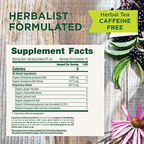 TRADITIONAL MEDICINALS TEA, ORGANIC ECHINACEA PLUS ELDERBERRY, BOOSTS THE IMMUNE SYSTEM, 16 TEA BAGS