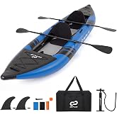 Goplus Tandem Inflatable Kayak, 12.5FT 2-Person Kayak Set for Adults | 507 LBS Weight Capacity, 2 Aluminium Oars, Padded Seat, 2 Fins, Hand Pump, Carry Bag, Repair Kit, Portable Touring Kayaks