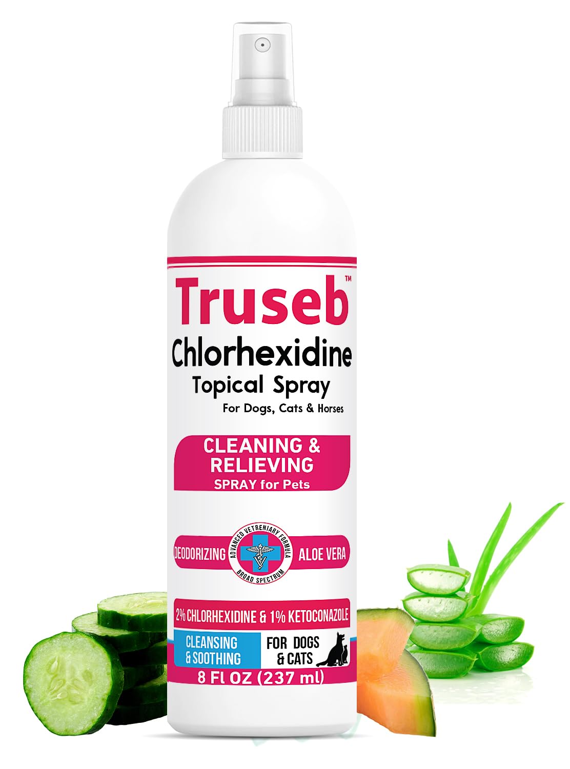 Photo 1 of Pet Health Pharma Truseb Topical Ketoconazole and Chlorhexidine Spray for Dogs, Cats, and Horses with Aloe - 8 oz (Ketoconazole & Chlorhexidine Spray, 8 oz)