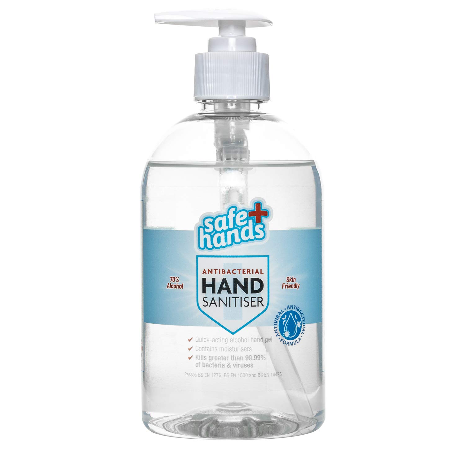 Safe Hands | Hand Sanitiser Gel | 500ml | 70% Alcohol | Antibacterial & Antiviral | Hand Sanitizer | Contains Moisturisers | Suitable for Home & Work | Tested & Certified | Frequent Use