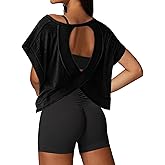 UNIANKIYA Open Back Workout Tops for Women Loose Fit Athletic Crop Tee Short Sleeve Gym Running Yoga Shirt