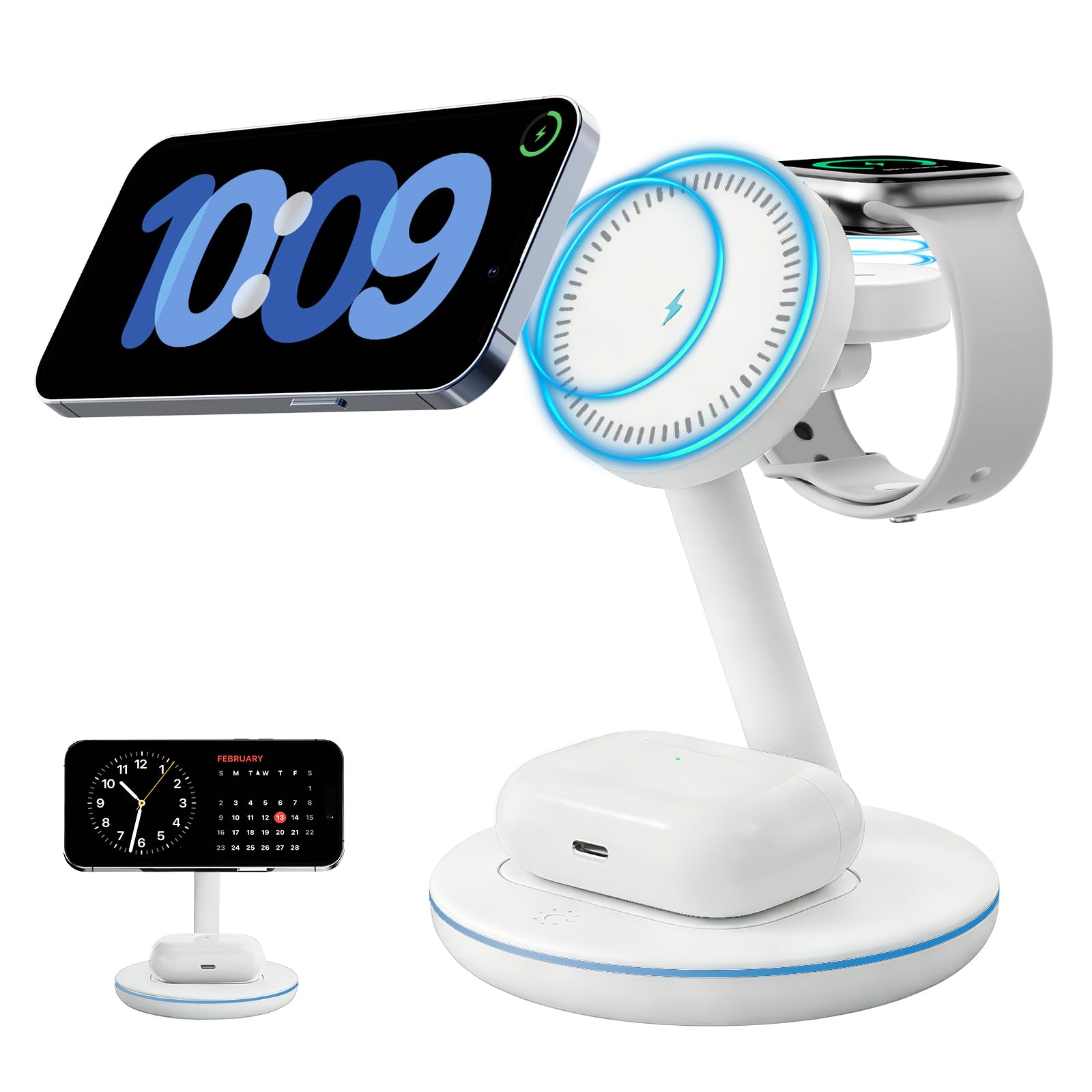 2026 3 in 1 Charging Station for Apple iPhone AirPods Watch with Mag-Safe Charger Wireless Charger Stand for iPhone 17 16 15 14 13 12 Series AirPods iWatch Series - Gifts for Wife & Husband(White)