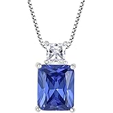 STARCHENIE Princess/Emerald Cut Birthstone Pendant Necklace for Women 925 Sterling Silver Birthday Anniversary Jewelry Gifts