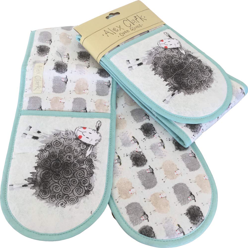 ALEX CLARK SHEEP DOUBLE OVEN GLOVES - 100% Cotton - Baking - Cooking - Kitchen Accessory