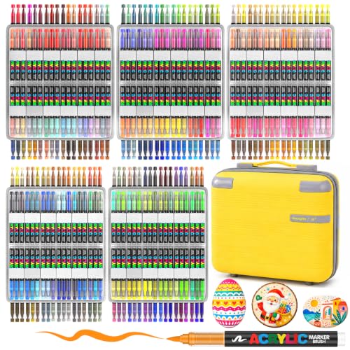 Melifluo Feutres Acrylique 360 Couleurs Pointe Pinceau Souple, Acrylic Paint Markers pour Pierre Verre Bois Toile Céramique Papier Métal Tissu, Feutres Acryliques Coloriage Adulte, Valise