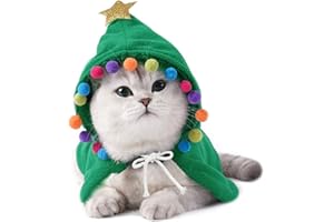 ANIAC Pet Christmas Costume - Puppy Cloak With Star and Pompoms, Cat Santa Cape With Hat, Winter Dog Outfit for Cats and Small Dogs (Medium, Green)