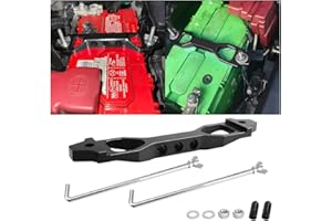 AICEL Battery Hold Down Sets, Billet Aluminum Alloy Car Battery Tie Down Bracket, Automotive Crossbar Holder Lock Mount with Galvanized Iron J Bolts, Car Accessories for Most Vehicles (Black)