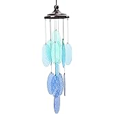 Taman Glass Wind Chimes for Outside,32" Blue Glass Wind Chimes Decorative Valentine's Day Gift Memorial Sympathy Gift for Home, Outdoor,Garden,Patio and Yard Decor