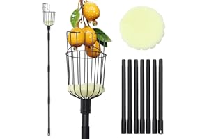 ABTOOL Fruit Picker Pole with Basket - 10.7FT(329CM) Adjustable Tree Gardening Supplies with Stainless Steel Handle Apple Picker Fruit Grabber Reach Tool for Mango Pear Orange Avocados Fruit Picking, Black