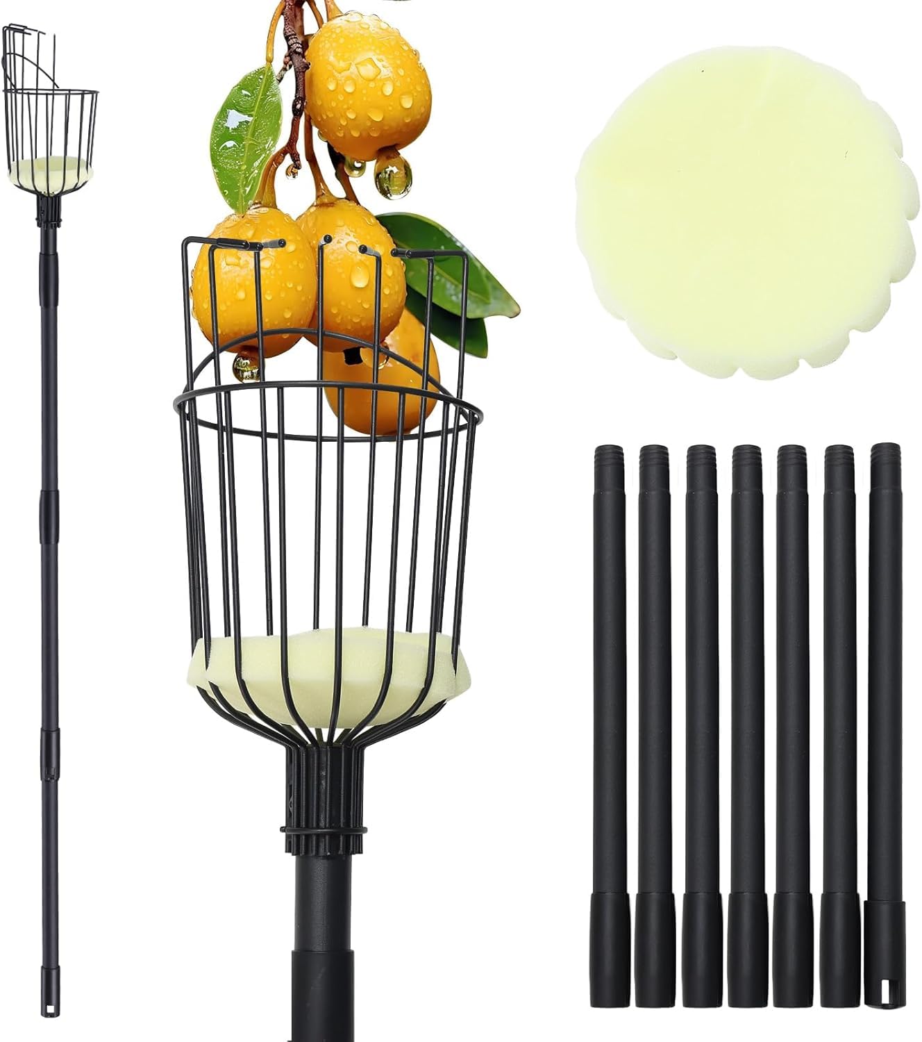 Photo 1 of Fruit Picker Pole with Basket - 10.7FT(329CM) Adjustable Tree Gardening Supplies with Stainless Steel Handle Apple Picker Fruit Grabber Reach Tool for Mango Pear Orange Avocados Fruit Picking, Black