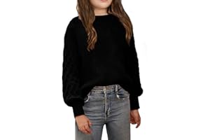 EGOCKAL Girls Crewneck Sweaters Casual Long Sleeve Drop Shoulder Pullover Sweaters Fall Oversized Cable Knit Tops