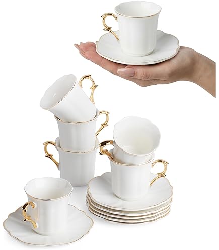 Amazon.com | White gold ceramic coffee mug and tray set, 18-piece set of  3.5 oz small coffee cups, coffee mug sets, teacup and sets, adult tea set  sets, tea party sets suitable