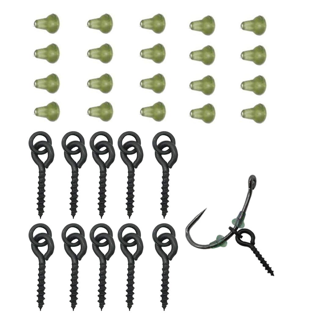 10x Fishing Bait Screws & 20x Hook Stops, Carp Boilie Bait Screw Eyes With Link Loop Terminal Tackle Accessories