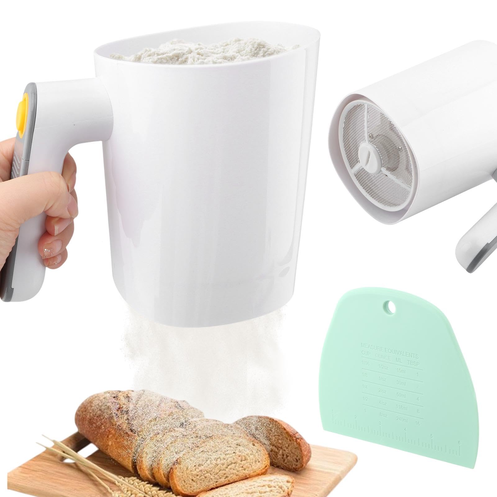 Photo 1 of ?Electric Flour Sifter, Battery Operated Flour Sieve with Dough Scraper, 32oz/1L Large Capacity, Ergonomic Handle for Effortless Baking & Cooking