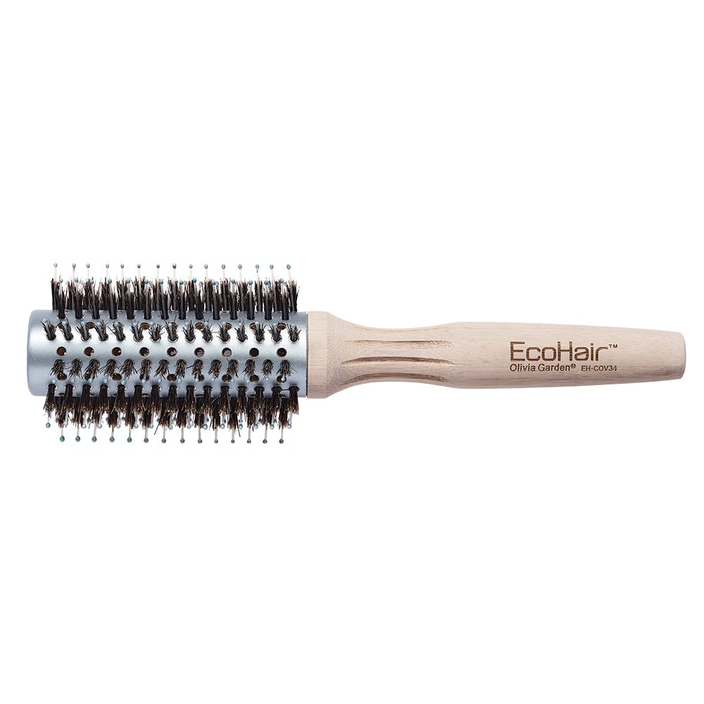 Olivia Garden EcoHair Combo 34mm - 100% Boar & Nylon Bristles Round Brush - Eco-Friendly Professional Bamboo Hairbrush