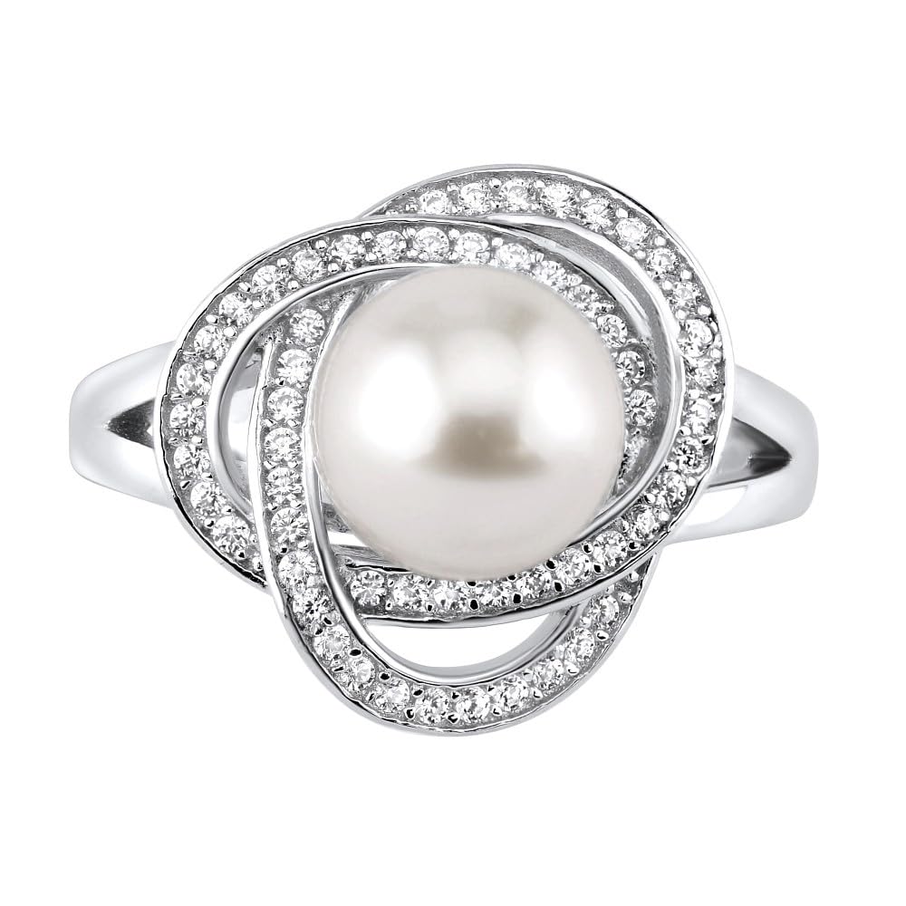 SILVEGO – LPS0044W – Women 925 Sterling Silver Ring Flower with Real White Pearl and Zirconia