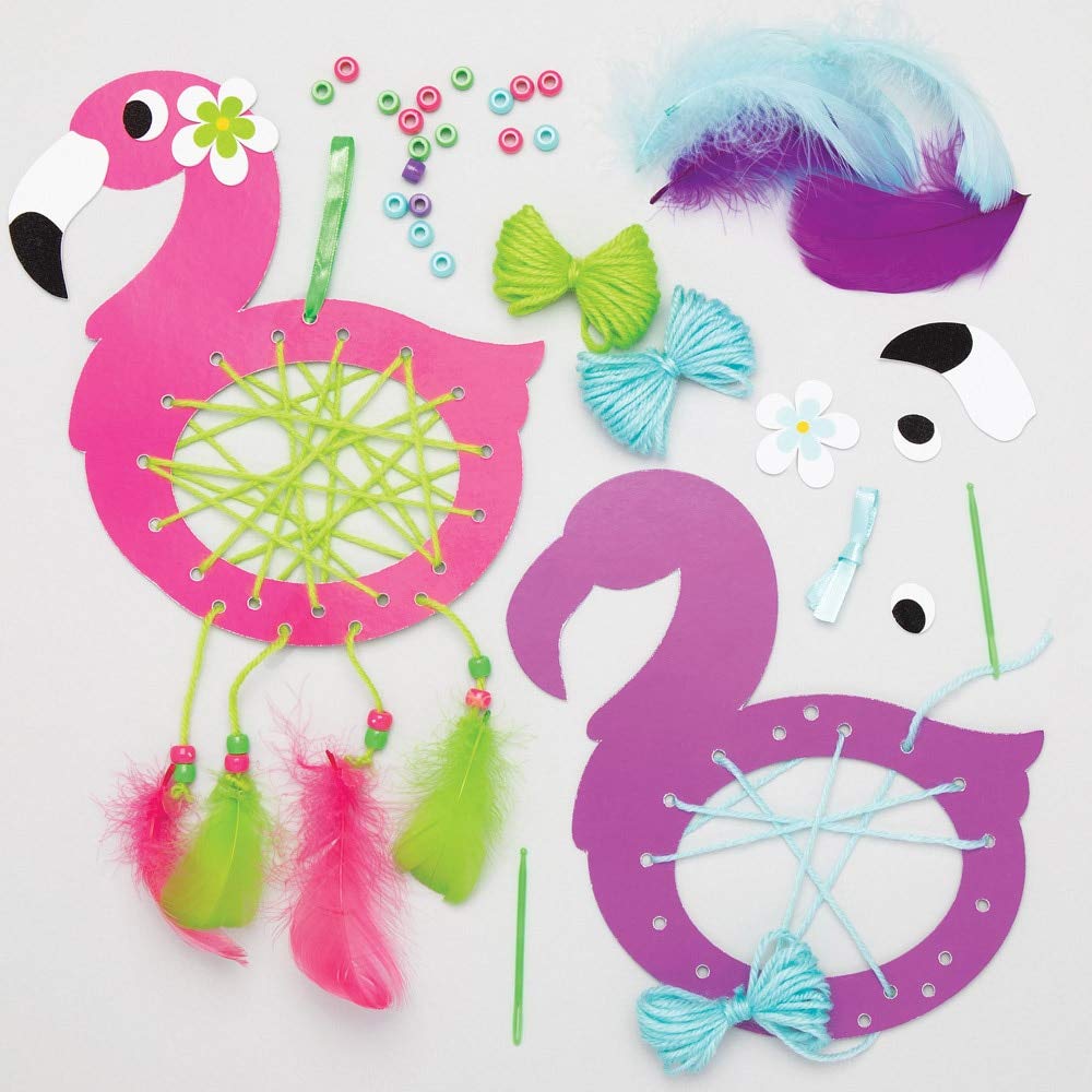 Baker Ross AT701 Flamingo Dreamcatcher Kits - Pack of 4, for Kids Arts and Crafts Projects