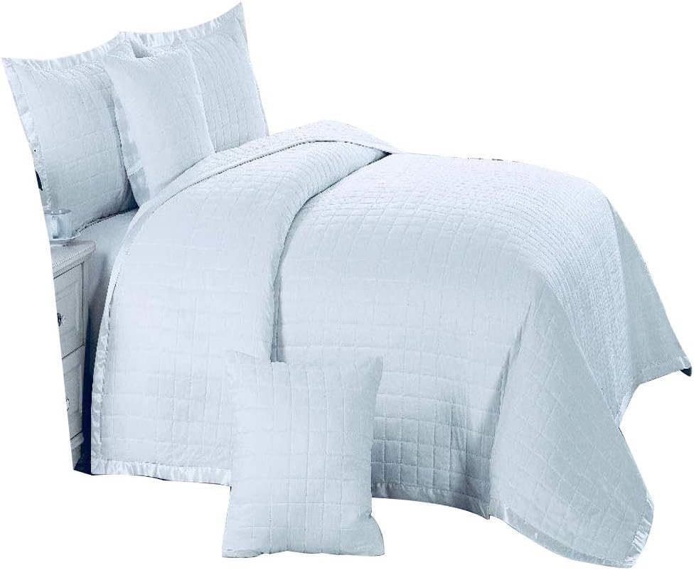 Massari 3 Piece Osca White Bedspread Comforter Border Quilted Bed Throw in Super King Size (Super king, white)
