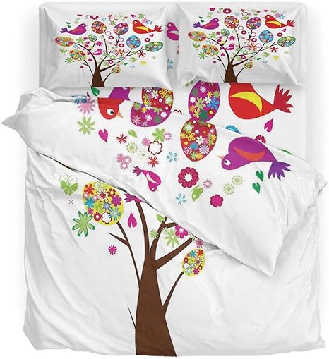 Amazon フライングバード インテリア カー寝具セット 花にかわいいハチの鳥 親友 平和 イラスト ホームプリント 寝具4点セット マルチ クイーン Fjsjt Q 寝具カバー シーツ オンライン通販