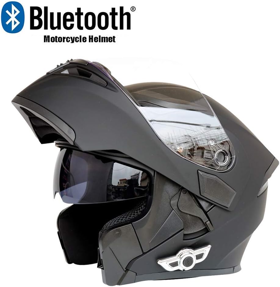GWJNB Motorcycle Bluetooth Helmet Crash Modular Helmet D.O.T Safety Standard/MP3 Music/Automatic Answer/Front Flip Anti-Fog Double Mirror Helmet XL61~62CM