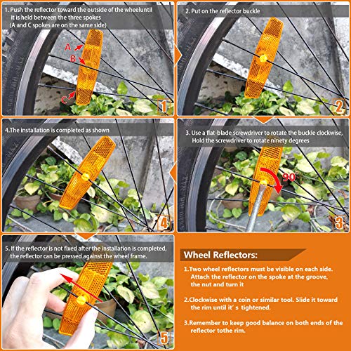 BSK Amber Bicycle Wheel Spoke Night Safety Warning Reflectors, 2 Pcs-Amber - Thumbnail 4