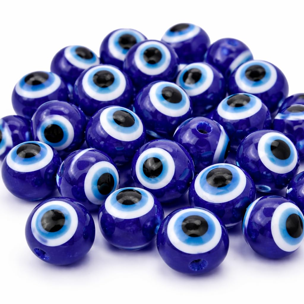 Pack of 100 Nazar Boncuk Boncugu 6/8/10 mm Round Boese Eye, Blue Eye Beads, Evil Eye Beads, Turkish Lucky Charm, Party Favours, Decoration, Amulet, Baby Shower, Sünnet Bebek Sekeri (10 mm)