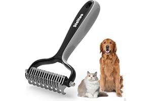 Staltwo Pet Grooming Supplies - 2-in-1 Professional Undercoat Rake and Pet Brush | Shedding Control for Long-Haired Dogs and Cats, Deshedding Tool, Knot Removal,Grey