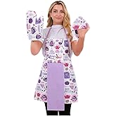 OceanSSH Floral Kitchen Apron and Oven Mitt Set-(4 pieces); Multicolor Waterproof Apron - Oven Mitt - Pot Holder - Hand Towel