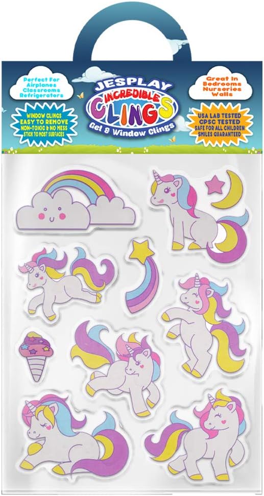 Unicorns Thick Gel Clings Incredible Removable Window Clings for Kids, Toddlers - Rainbows, Clouds, Stars, Ice Cream, Colorful - Incredible Gel Decals for Glass, Walls, Planes, Classrooms, Bedroom