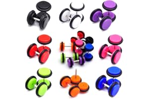 NASAMA 8pair Acrylic Stud Earrings Barbell Fake Gauges Kit Faux Plugs 16 Pieces