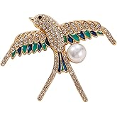 Rhinestone Swallow Bird Brooch Pin for Women Unisex Gold-Toned Fashion Crystals Enamel Shell Pearl Brooches Lapel Pins Elegant Animal Dress Accessories Spring Holiday Jewelry