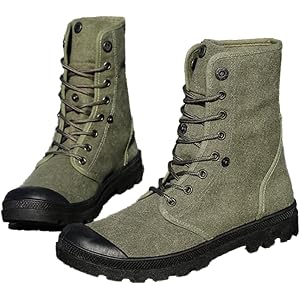 Men's High Top Canvas Boots Lace Up Casual Ankle Boots Lightweight Combat Style Outdoor Walking Shoes