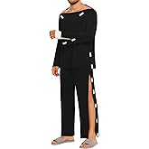 August Alley Men Full Tear Away Suit Set 2 Pcs Open Post Shoulder Shirt invalid Pants Recovery Pajama Fracture Care Bedridden