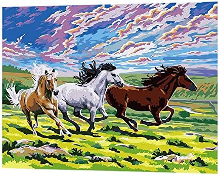 Diy oil painting paint by number Linen canvas Non-toxic environmental pigment living room Bedroom decoration 50x40cm (Running horses)