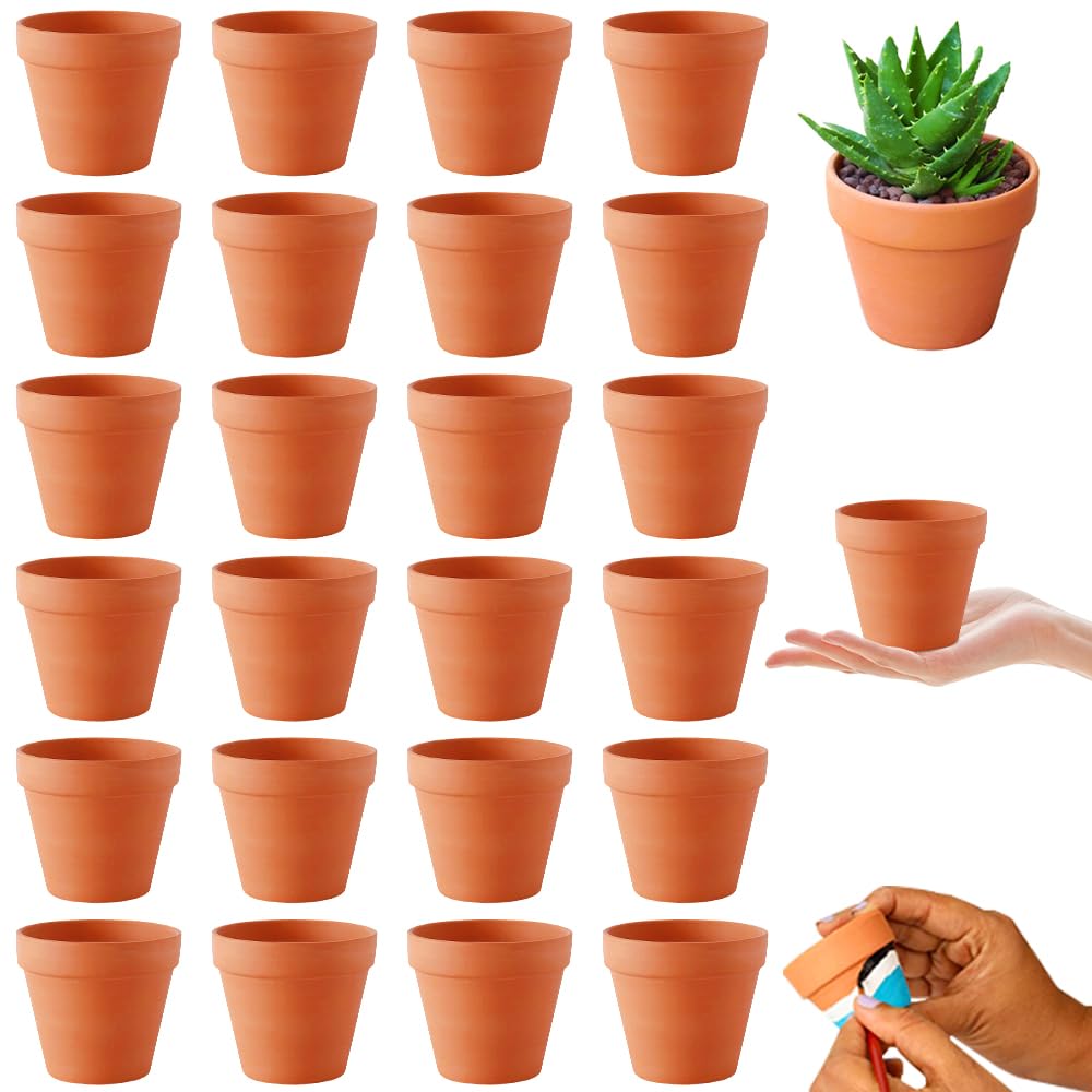 HIULLEN 24 Pcs Terracotta Plant Pots, 4.8cm Tiny Terracotta Pots, Small Mini Clay Pots with Drain Hole, Clay Flower Pots for Plants, Flowers, Candle Making, and Painted Art