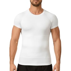 DEHORU Mens Shapewear Compression Shirt Slimming Body Shaper | Gynecomastia Tummy Control Undershirts, Breathable, Back Suppo