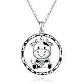 Fryneauy Cow and Highland Cow Necklace Sterling Silver S925 Jewelry Italian Horn Pendant for Women