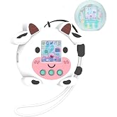 Silicone Protective case for Punirunes Interactive Digital Toy, Cute Cartoon Cow Design Skin Sleeve for Punirunes Electronic Pets Machine, with Lanyard Easy Carry,Scratch Shock Protection (White)