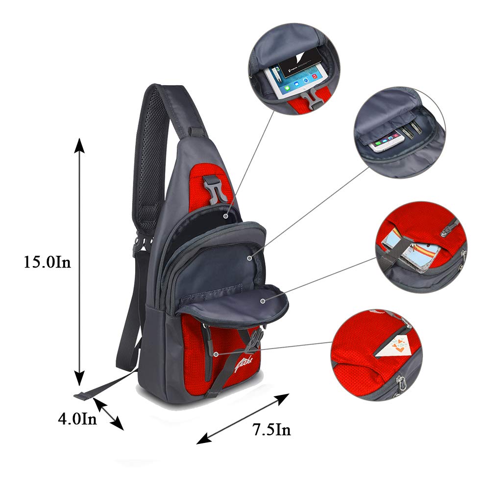 Y&R Direct Sling Bag Sling Backpack,Shoulder Chest Crossbody Bag Purse Nylon Lightweight Multicolor Small Daypack Outdoor Hiking Camping Travel Women Men Boy Girls Kids Gifts (Red)