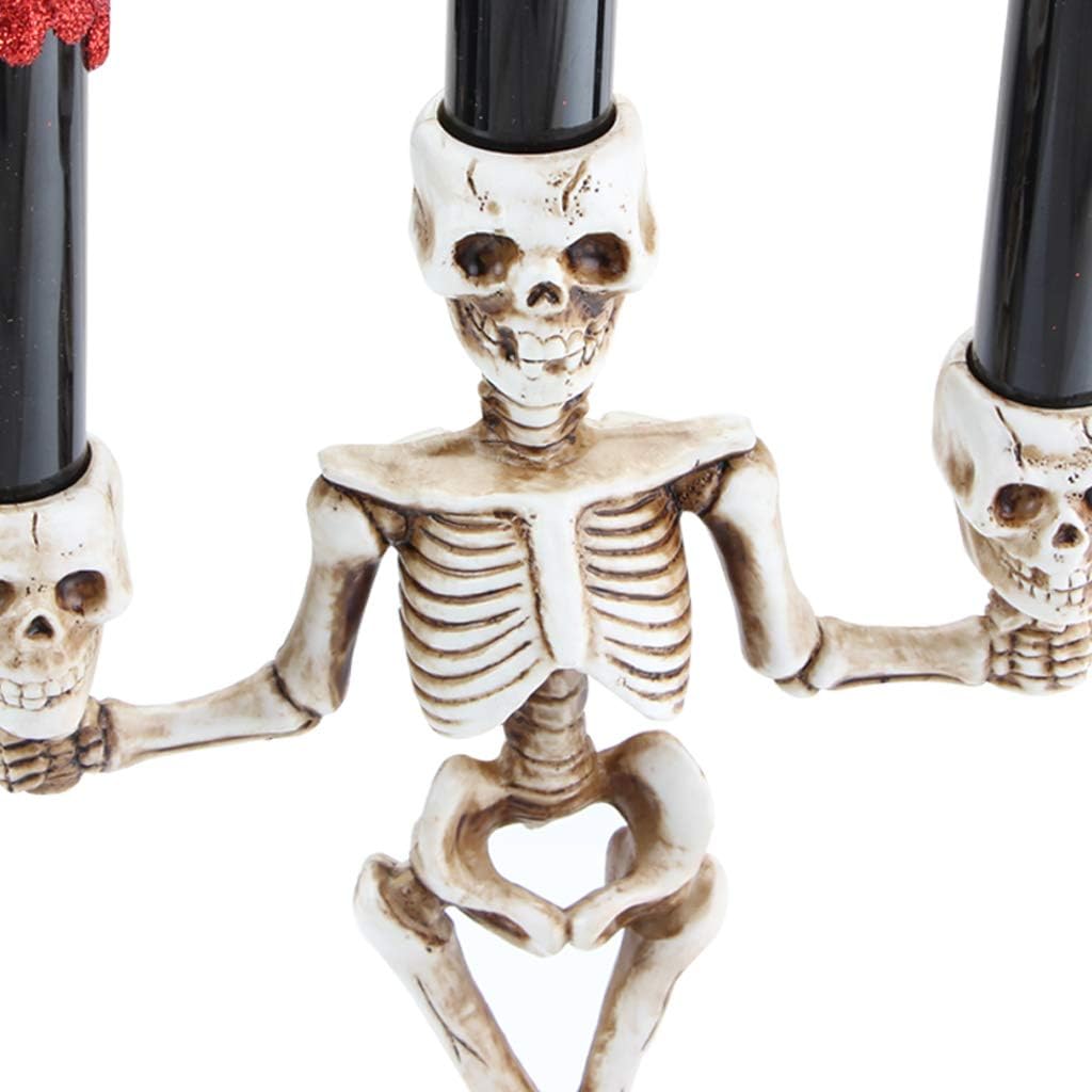 AIPINQI Halloween Candelabra Holder, Halloween Candles Holder with LED Flame Skull Carvings Halloween Decorations for Party, Indoor and Outdoor, 17x6.7in/36x17cm, Red: Home & Kitchen