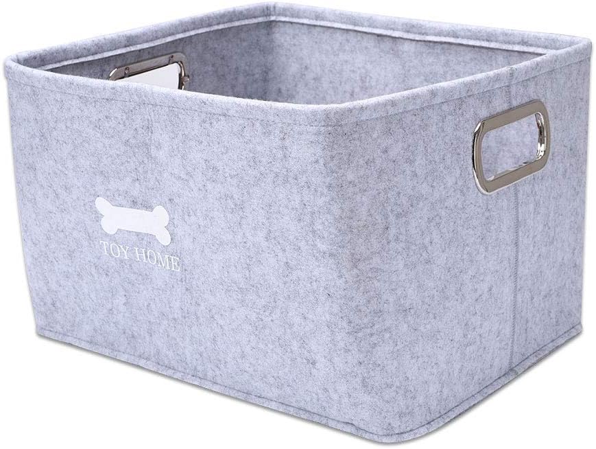 Dog Toys Storage Bins, Pet Toy and Accessory Storage Basket, Foldable Pet Storage Basket Felt Storage Box Children Toy Storage Organize for Pet Toys, Blankets, Leashes and Dog Food Dog (Light Grey)